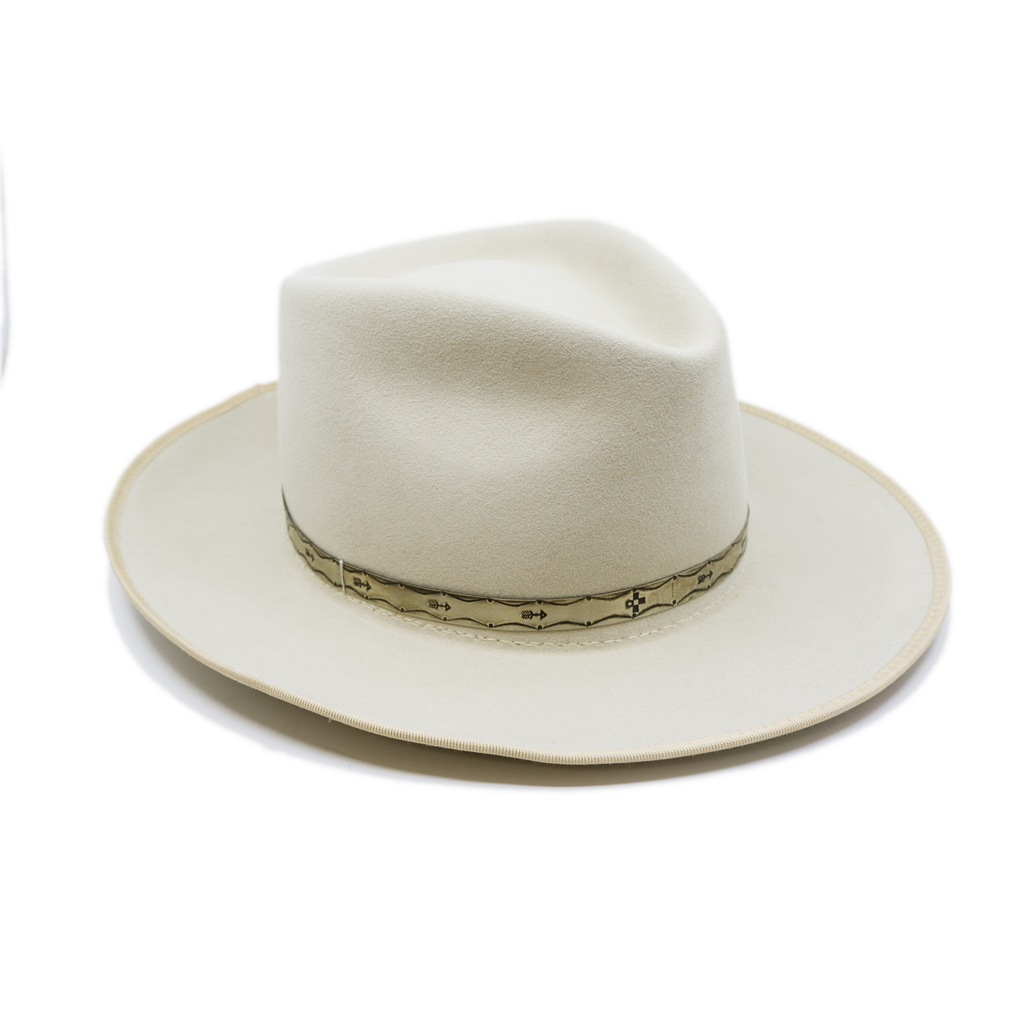 100% felt hat in Boneyard Dress Weight Embossed NF silver icon band with turquoise details 12mm Tonal binding on brim Flanged brim Made in USA