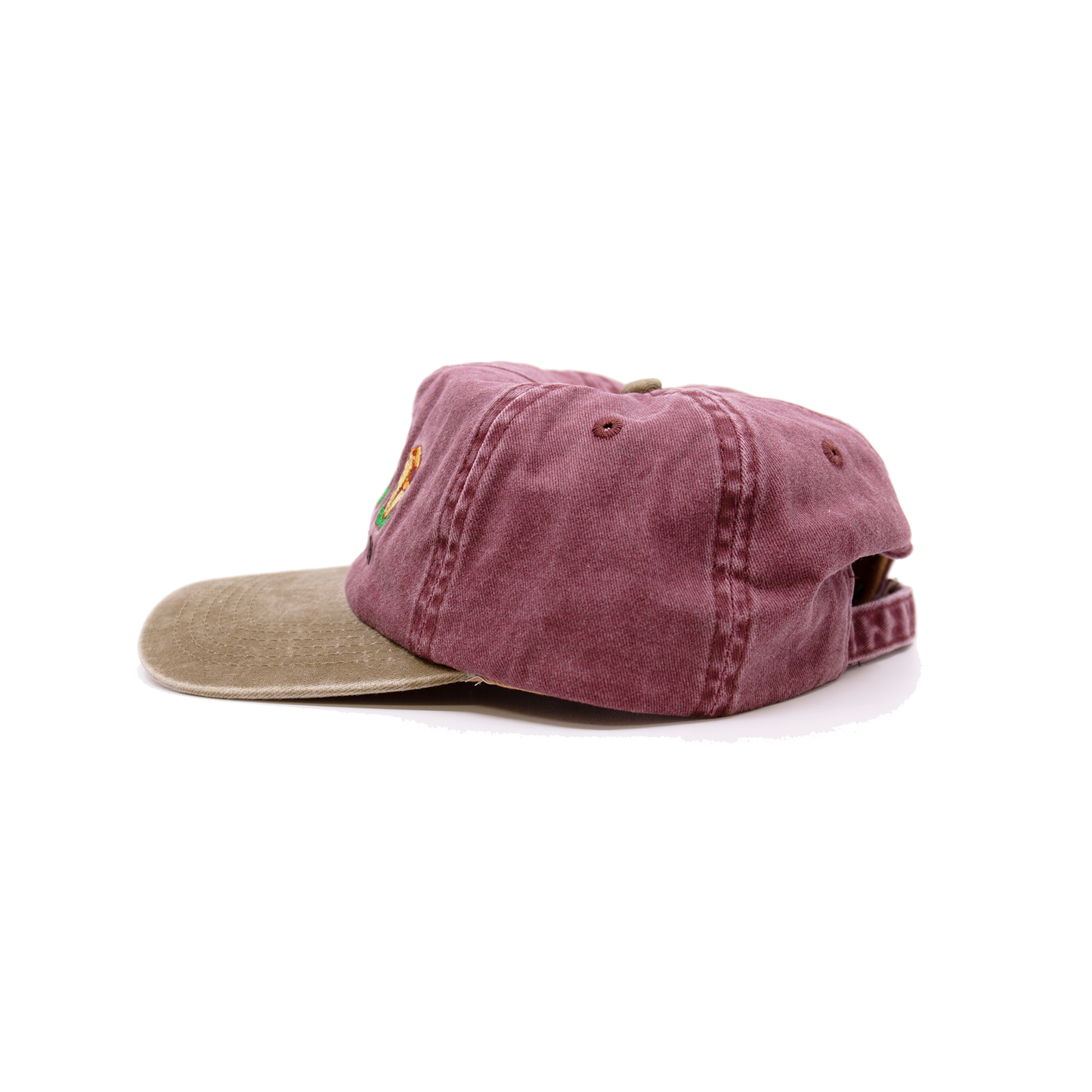 Washed cotton twill baseball cap Purple crown, moss green brim and button Aspen mushroom embroidery at front Embroidered matchstick on reverse side One size fits all Made in Los Angeles