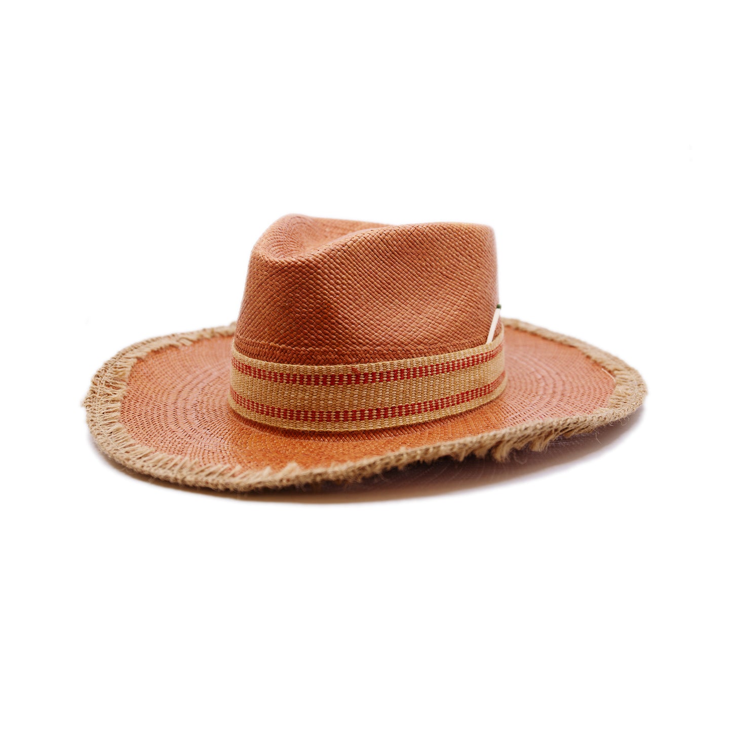 100% Ecuadorian straw in Terracotta 2” Two tone hemp band Open weave hemp binding Woven in Ecuador Subtle western flanged brim Made in USA