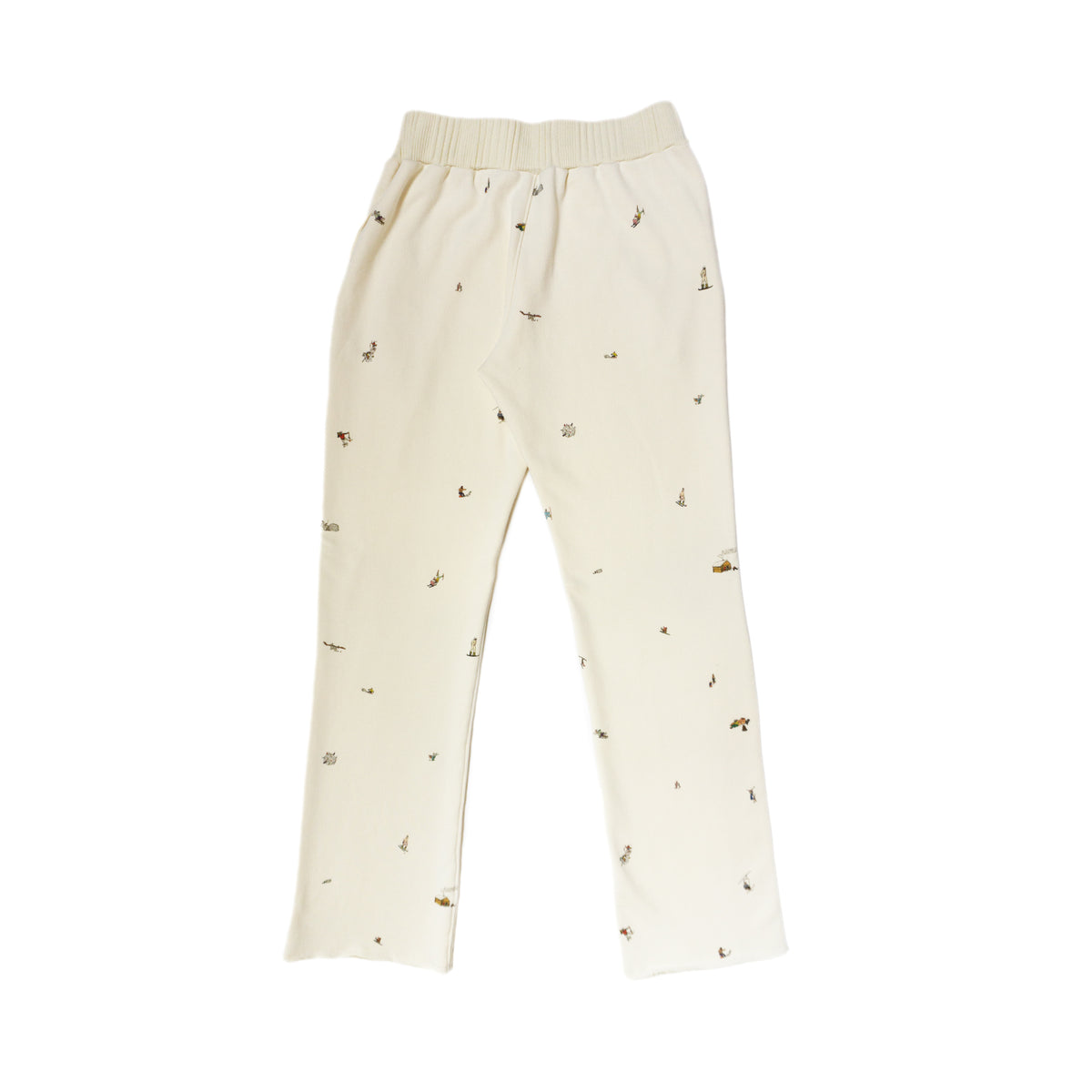 100% cotton french terry Allover Aspen mountain scene print Thick rib waistband Matchstick embroidery Made in Los Angeles