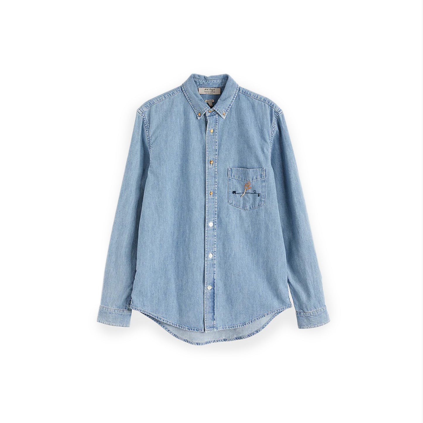 ULMANN SHIRT Light pastel blue chambray shirt Chest pocket with embroidered artwork Composition: 100% cotton Dry clean Country of origin: Italy