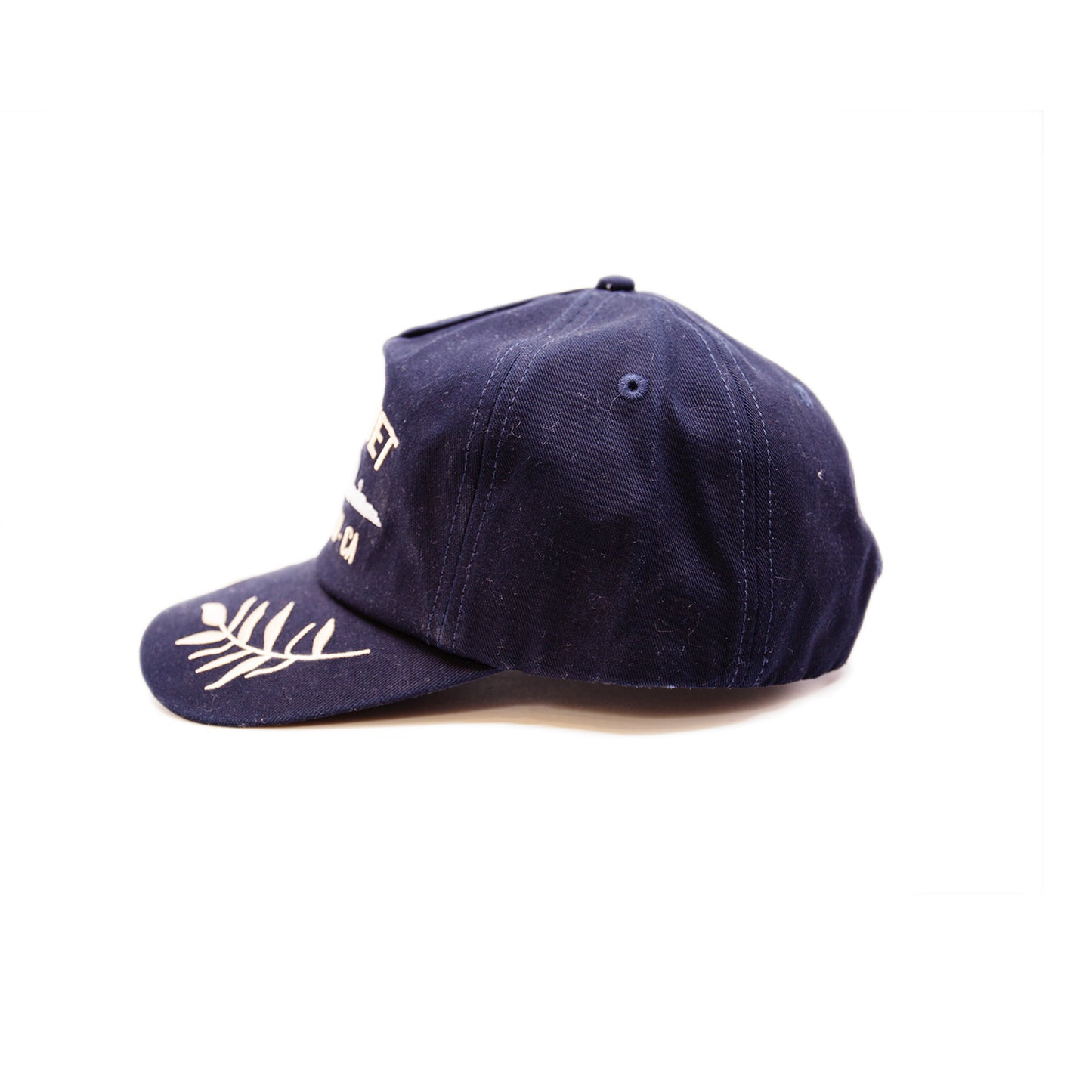 NF·US·V Hat Cotton Baseball Cap in Navy Blue Multicolor Embroidered Venice Skyline Gold embroidered "Nick Fouquet Venice Beach - CA" Embroidered matchstick on reverse side One size fits all
