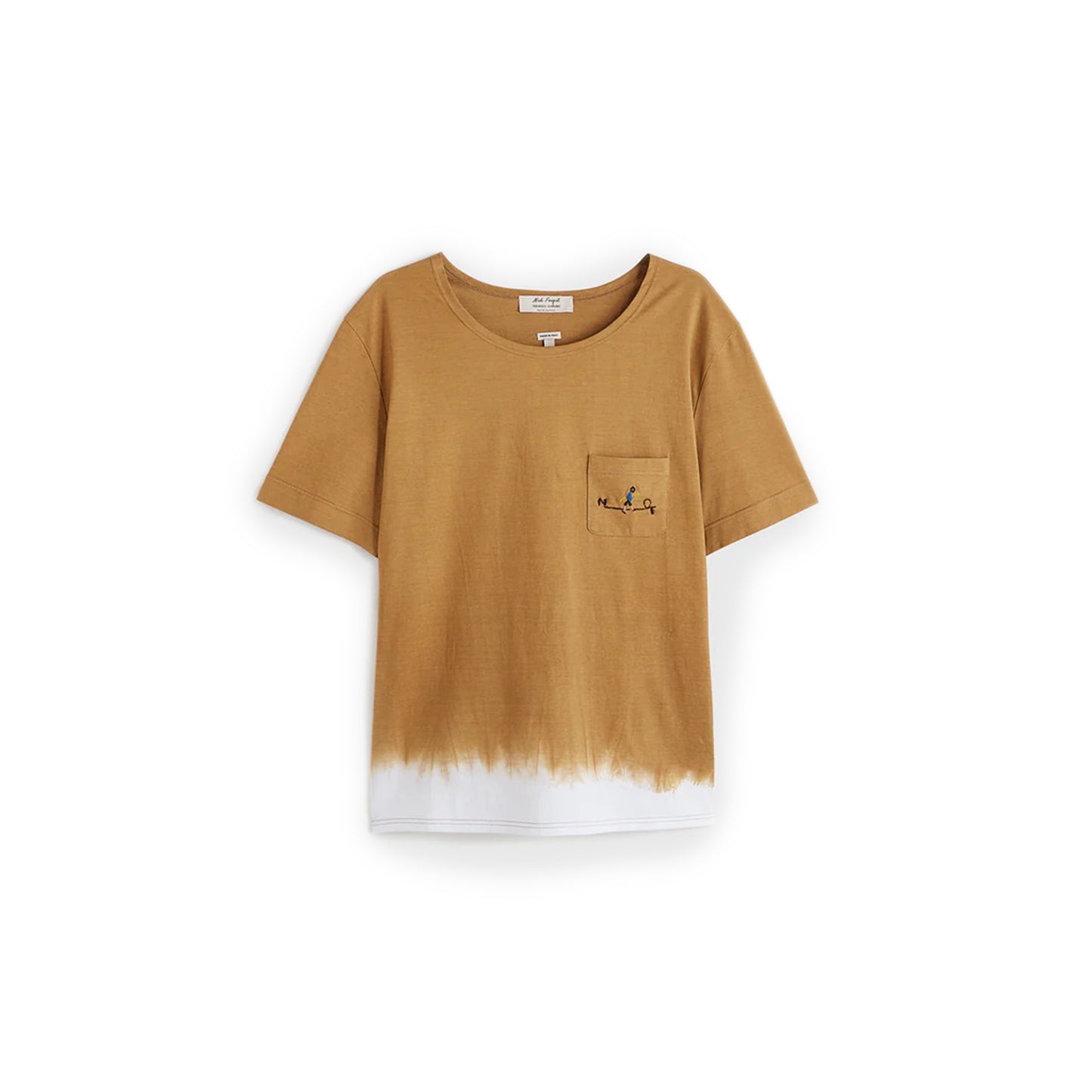 ULRIK T-SHIRT Medium brown crewneck t-shirt Chest pocket with embroidered artwork Tie dyed white hem Composition: 100% cotton Dry clean Country of origin: Italy
