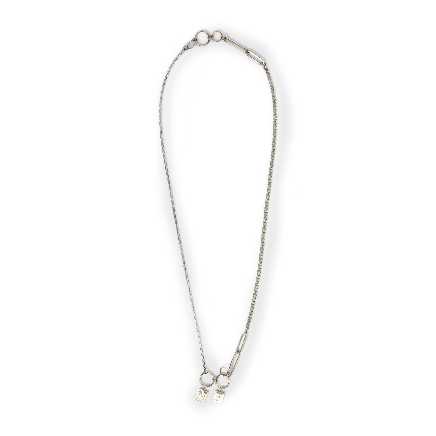 Pointe Espagnole Necklace Oxidized 925 silver alternating chain Stamped NF pendants Made in Italy