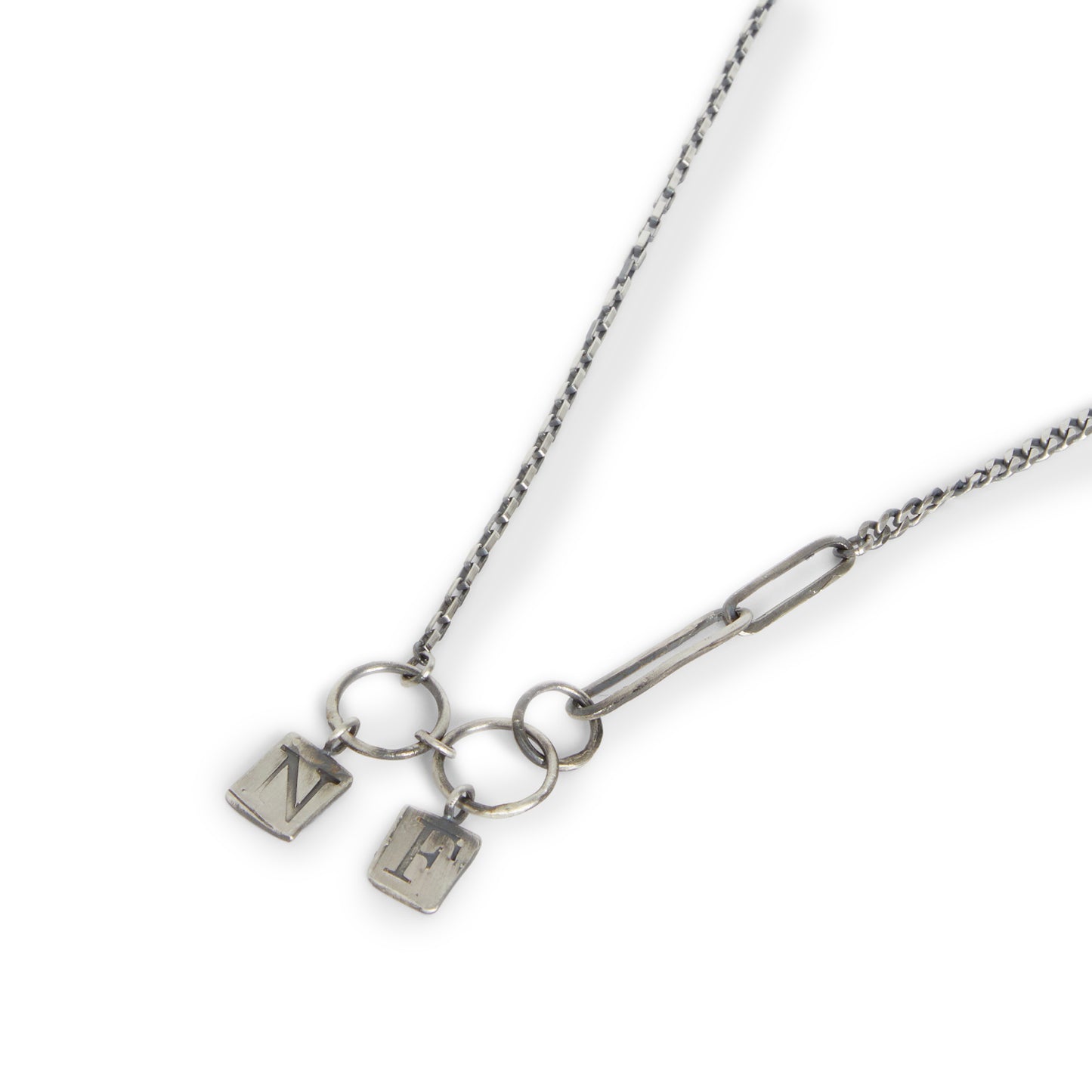 Pointe Espagnole Necklace Oxidized 925 silver alternating chain Stamped NF pendants Made in Italy