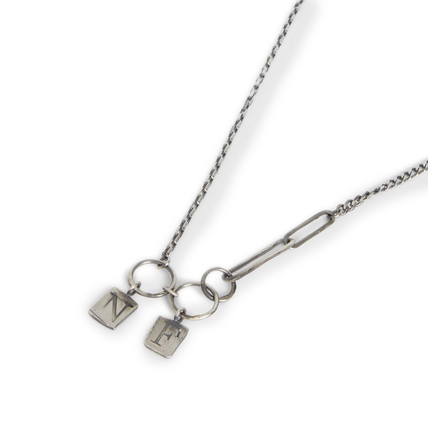 Pointe Espagnole Necklace  Oxidized 925 silver alternating chain  Stamped NF pendants   Made in Italy