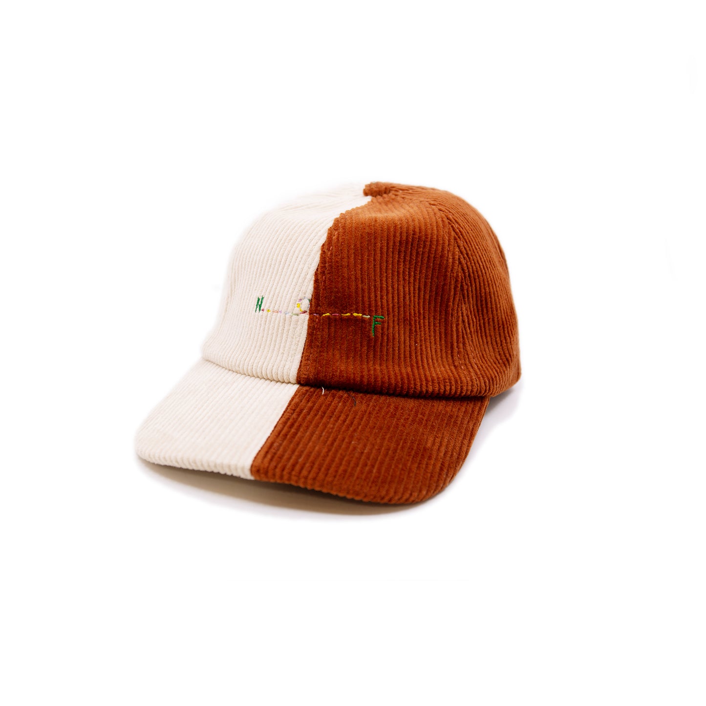 PSG CAP 100% corduroy baseball cap in Camel/Cream Multicolor N----F embroidery Tan suede adjuster strap Made in USA