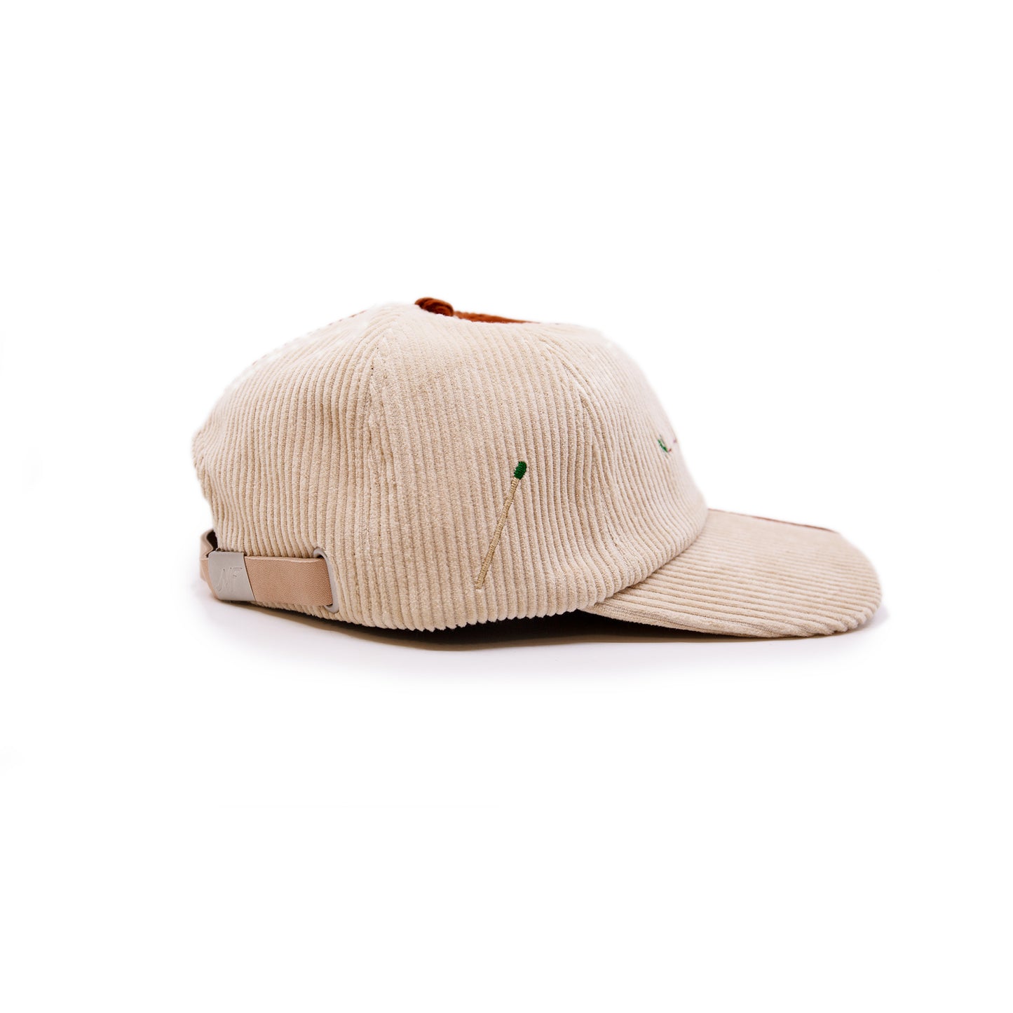 PSG CAP 100% corduroy baseball cap in Camel/Cream Multicolor N----F embroidery Tan suede adjuster strap Made in USA