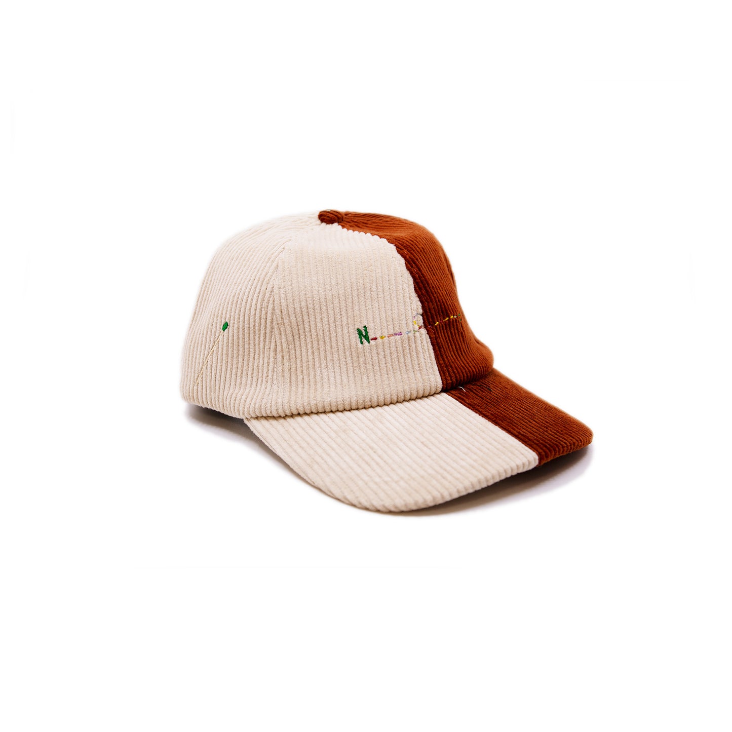 PSG CAP 100% corduroy baseball cap in Camel/Cream Multicolor N----F embroidery Tan suede adjuster strap Made in USA