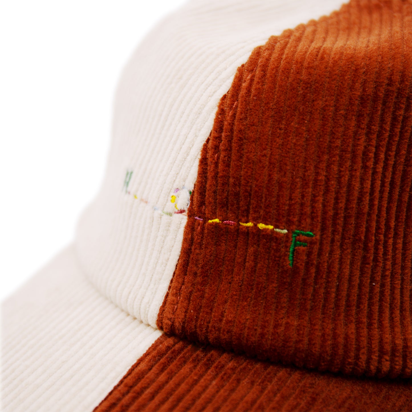 PSG CAP 100% corduroy baseball cap in Camel/Cream Multicolor N----F embroidery Tan suede adjuster strap Made in USA