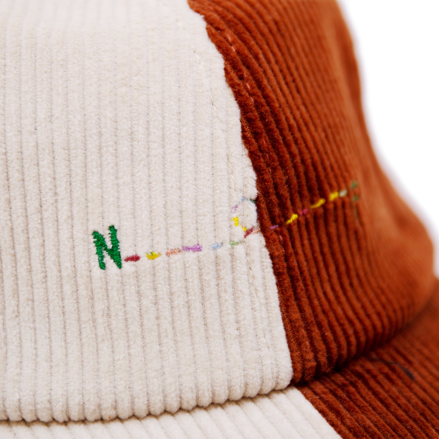 PSG CAP 100% corduroy baseball cap in Camel/Cream Multicolor N----F embroidery Tan suede adjuster strap Made in USA