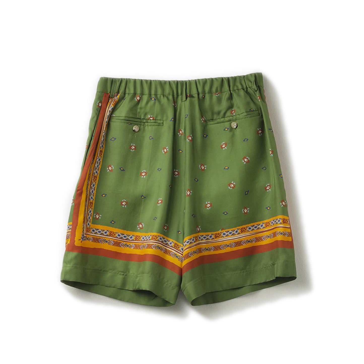 Green shorts Printed silk twill Composition: 100% silk Dry clean Made in Italy
