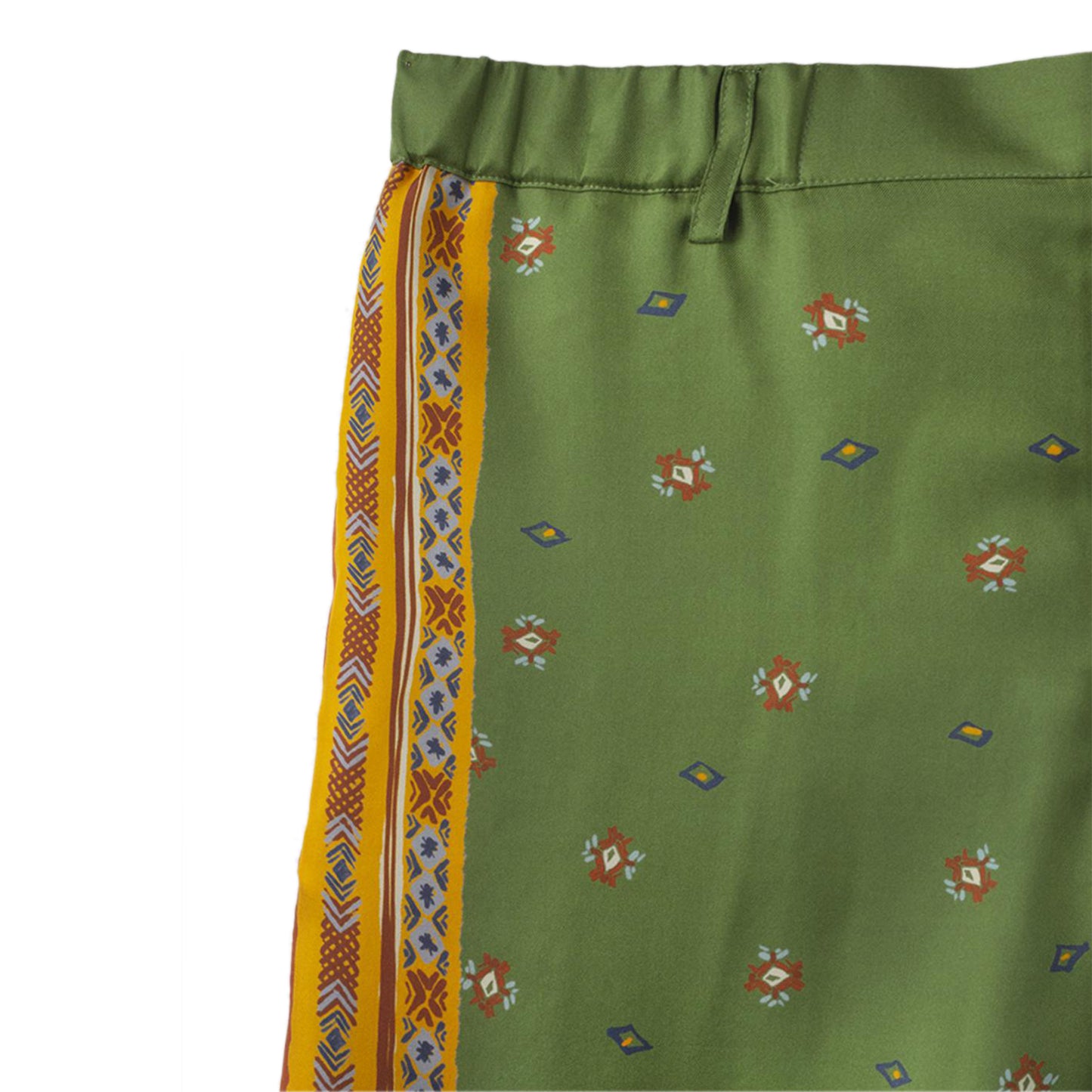 Green shorts Printed silk twill Composition: 100% silk Dry clean Made in Italy