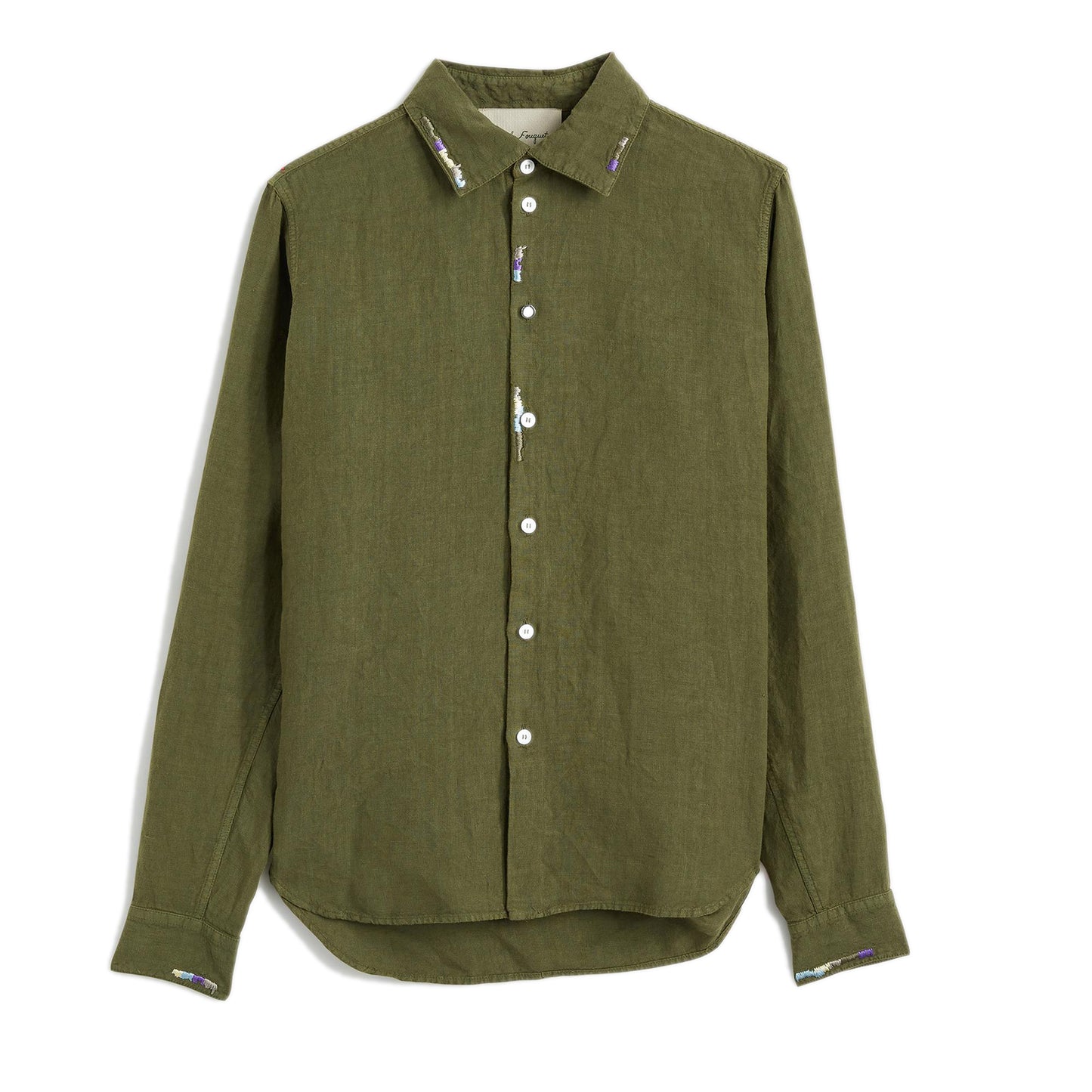 Medium Green Long Sleeves Shirt Garment dyed linen Special NF multi color embroidery Composition: 100% linen Dry clean Made in Italy