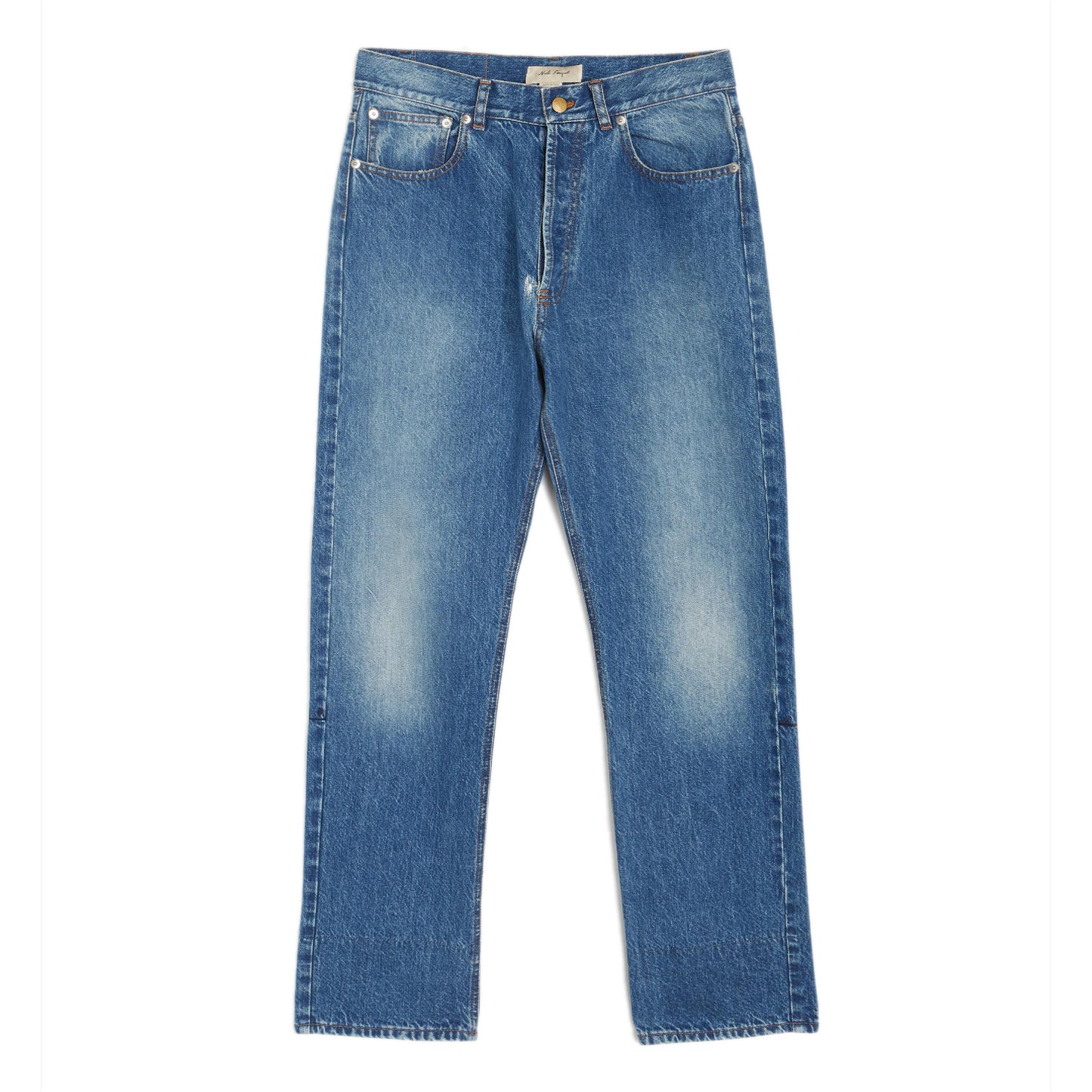 Dark Blue Denim Pants NF repaired work with embroidered washed cotton denim NF landscape black embroidery on backside Composition: 100% cotton Dry clean Made in Italyy