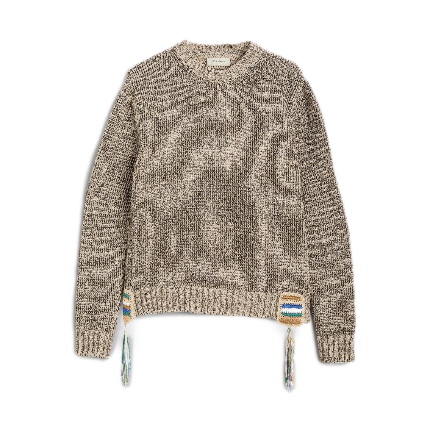 Light Beige Crewneck Sweater Cotton Jersey at Heavy Gauge  NF multicolor Crochet Details in 3 GG Composition: 100% cotton Dry Clean Made in Italy