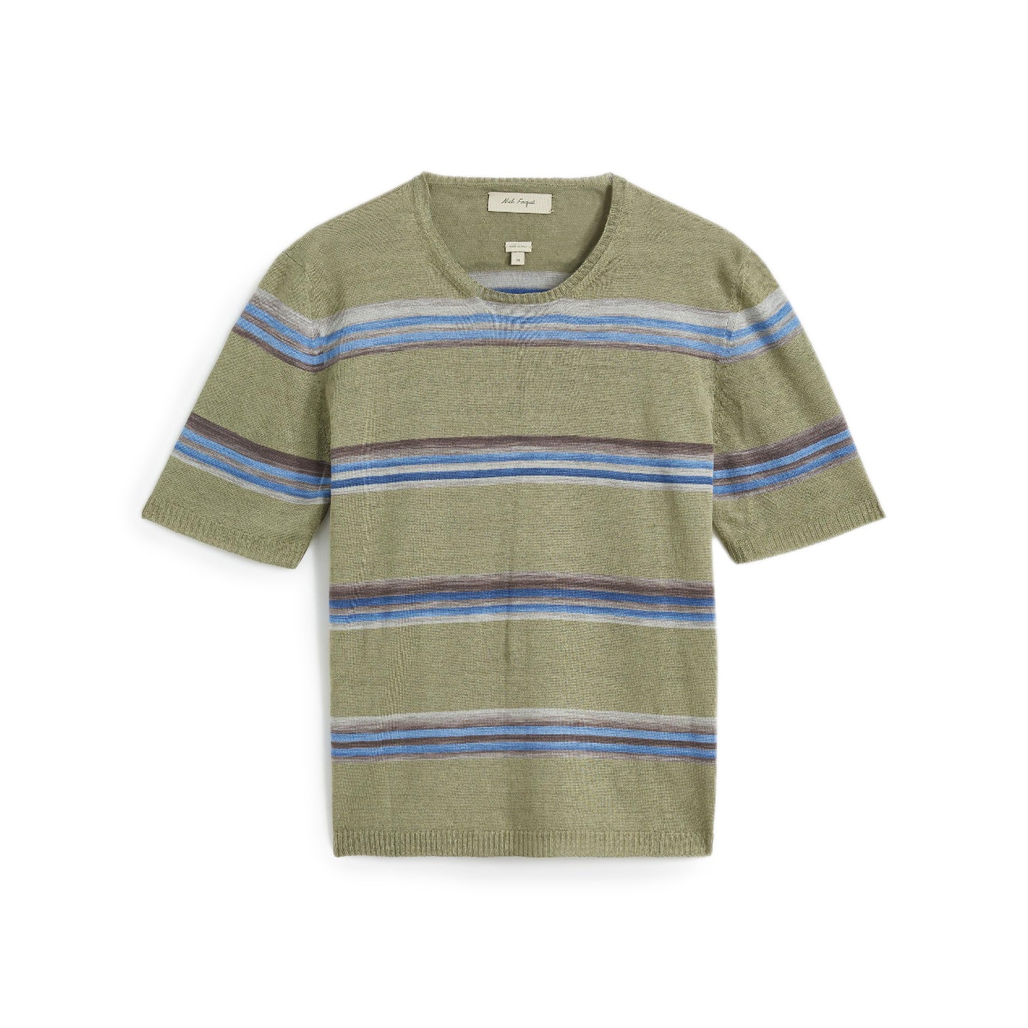 Medium Green Short Sleeves T-Shirt Sweater Bicolor striped printed pure linen Composition: 100% linen Dry Clean Made in Italy