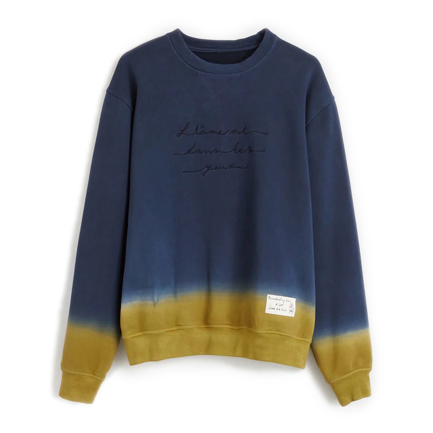 Vaco Sweatshirt Dark blue crewneck sweatshirt Embroidery on the front Hidden message label on bottom left Hand dyed cotton plush Composition: 100% cotton Dry clean Country of origin: Italy