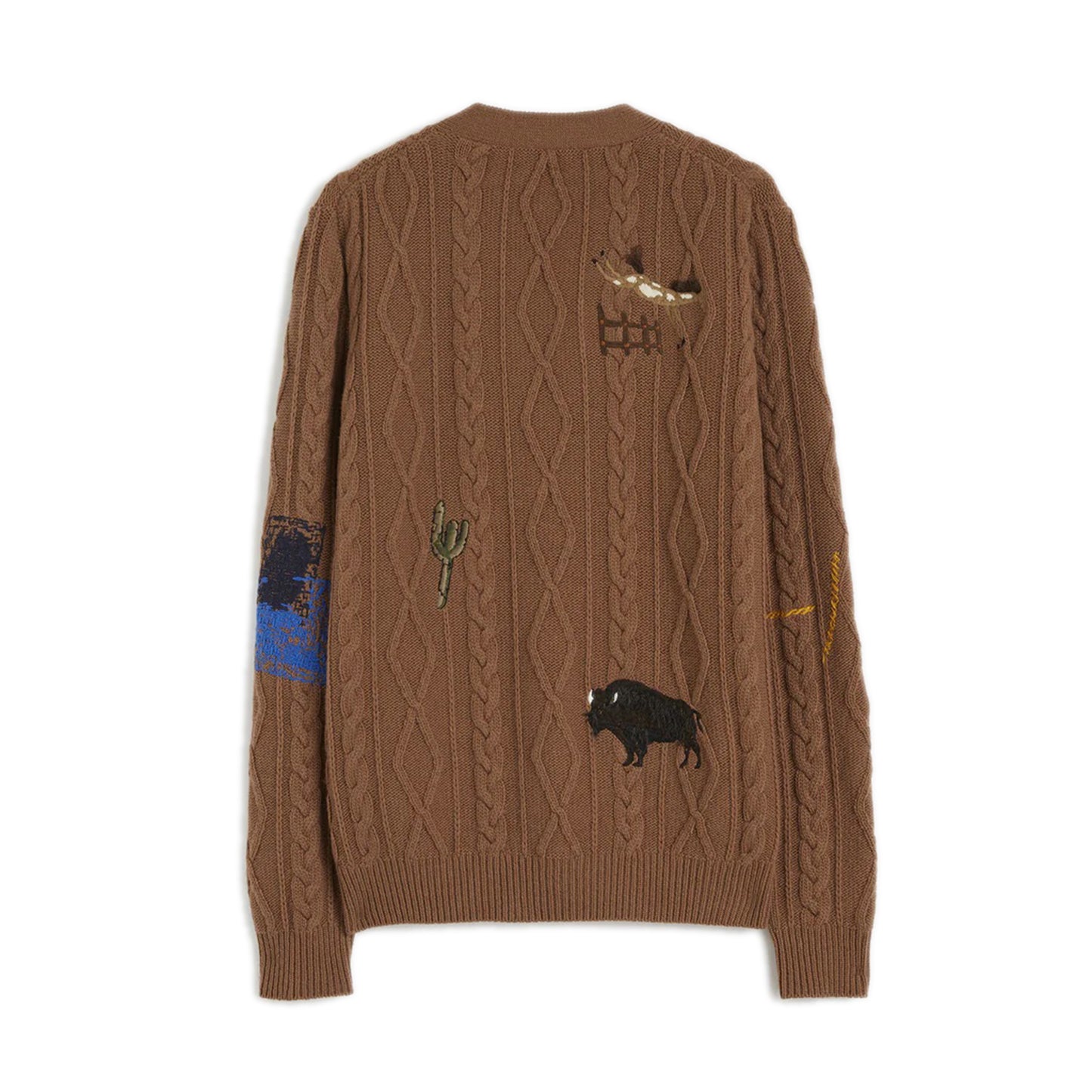 VARICK SWEATER Light beige cardigan sweater Long sleeves multicables Iconic NF embroideries Composition: 90% wool, 10% cashmere Dry clean Country of origin: Italy