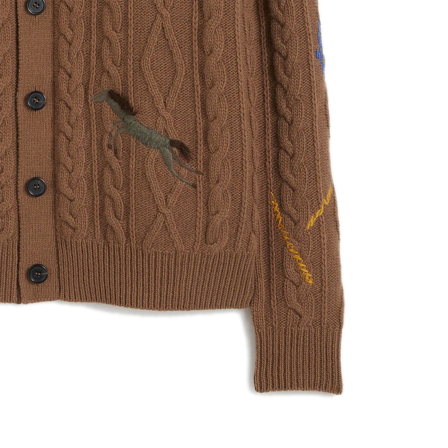 VARICK SWEATER Light beige cardigan sweater Long sleeves multicables Iconic NF embroideries Composition: 90% wool, 10% cashmere Dry clean Country of origin: Italy