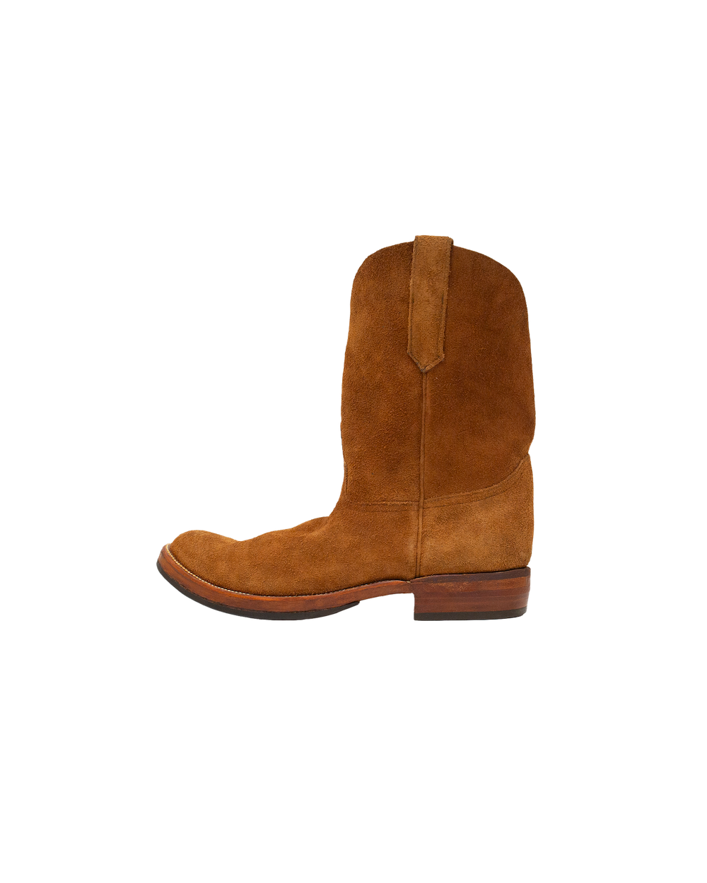 Silo Roper western-style boots in whiskey brown rough-out hide with a low block heel.