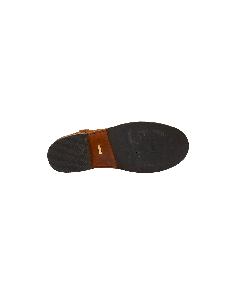 The bottom view of the whiskey brown Silo Roper western-style boot, showing a dark, flat leather sole with a small rubber heel cap.