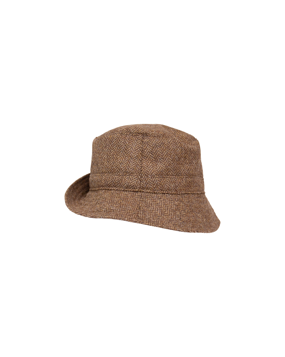 Kerry Bucket hat in brown herringbone wool, accented with a sailing flag pin.