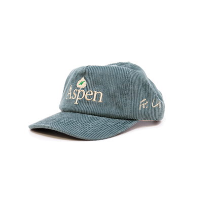 Teal blue corduroy baseball cap NF Aspen leaf  embroidery at  front Fat city embroidery at side One size fits all