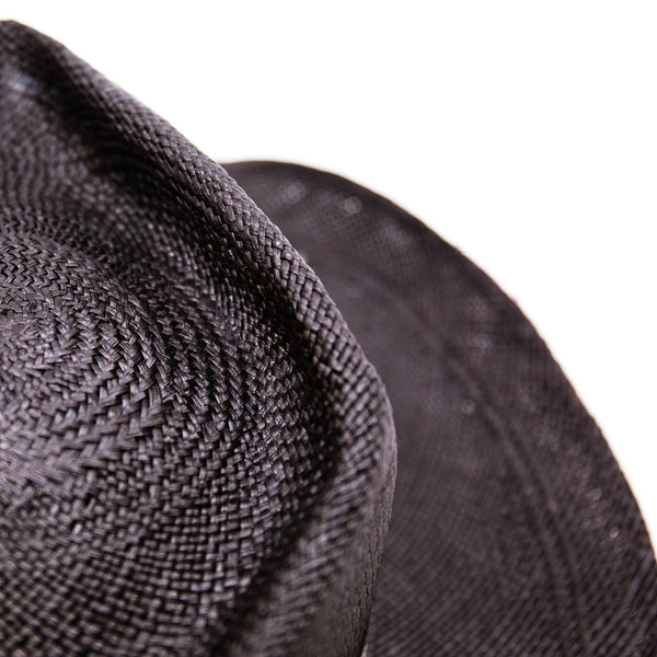 100%  Ecuadorian straw hat in Black   1 ½” herringbone band & Bow  Alternating silver chain with silver leaf accouterments     Woven in Ecuador  Western flanged brim  Made in USA 
