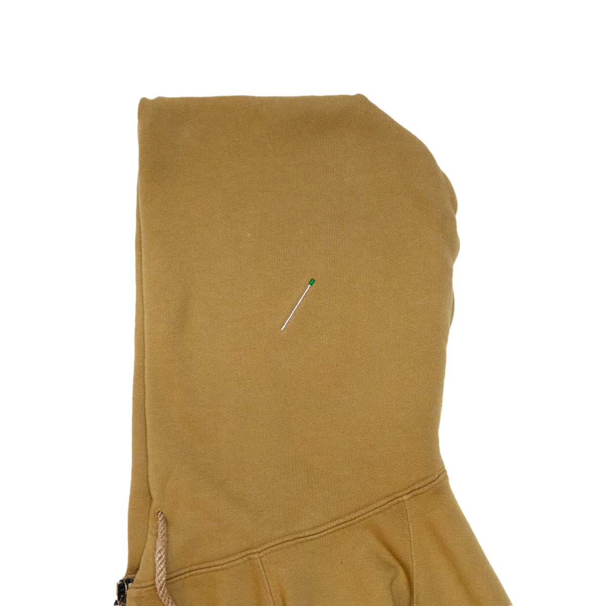 100% cotton french terry  Thick rib waistband and cuffs  Twine rope drawstrings with rubberized green ends  Oxidized brass zipper with embossed leather pull tab  Two front pockets  Matchstick embroidery  Made in Los Angeles