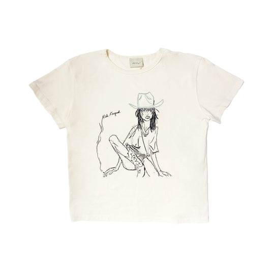 100% cotton  Smoking girl graphic   ‘Cherchez la femme’ message inside sleeve hem  Made in Los Angeles