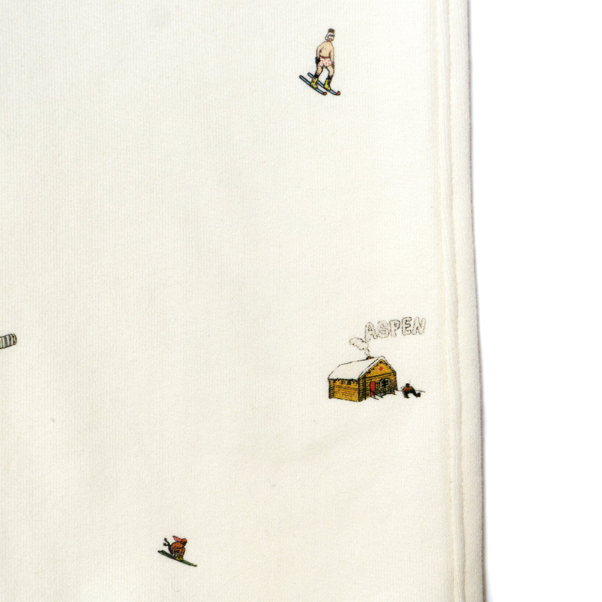 100% cotton french terry  Allover Aspen mountain scene print   Thick rib waistband  Matchstick embroidery  Made in Los Angeles