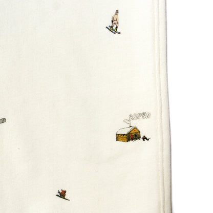 100% cotton french terry  Allover Aspen mountain scene print   Thick rib waistband  Matchstick embroidery  Made in Los Angeles