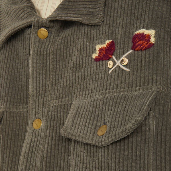 Valadan Jacket Medium Grey boxy single breast in cotton corduroy  Welt and patch pockets on the front NF stud buttons Embroidery and special buttons on left front side Hidden message label inside left side Composition: 100% cotton  Dry clean Country of origin: Italy