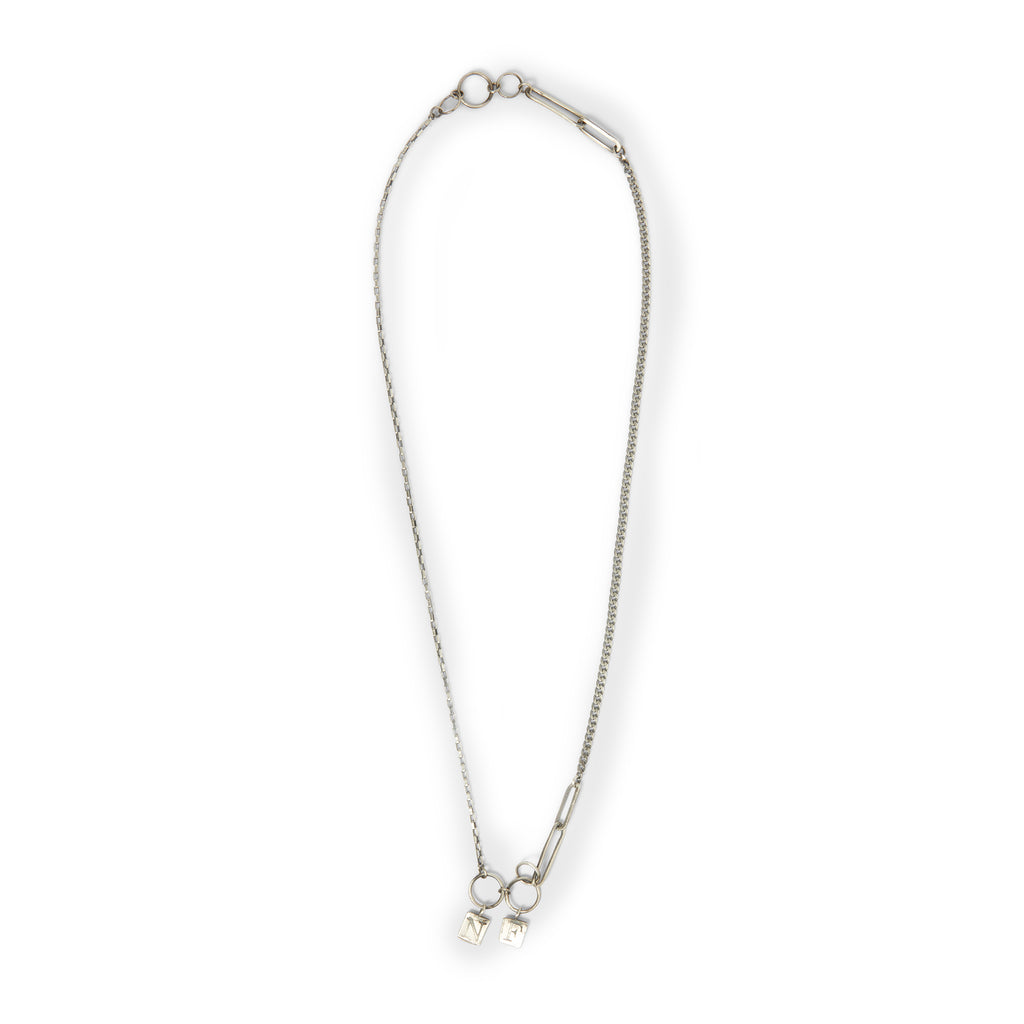 Pointe Espagnole Necklace  Oxidized 925 silver alternating chain  Stamped NF pendants   Made in Italy