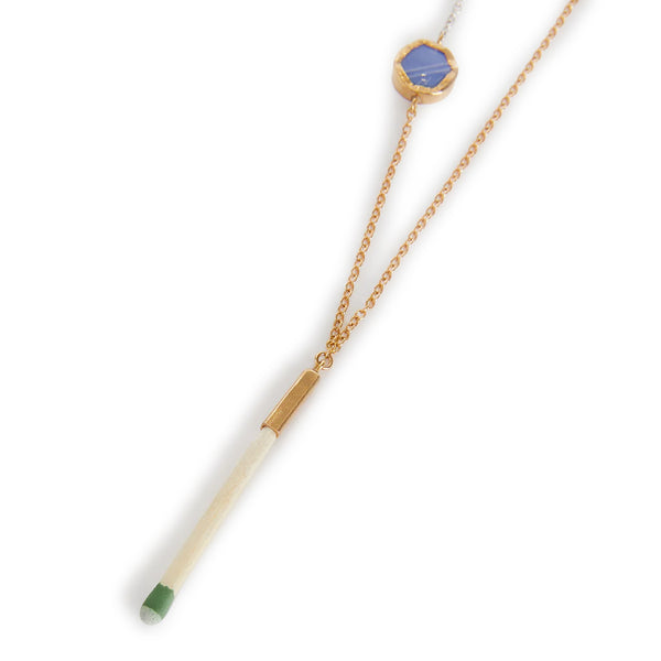 VETURIO NECKLACE Two tone galvanic metal rolo chain  Bezel-set Italian ceramics   NF matchstick pendant   Lobster clasp  Country of origin: Italy
