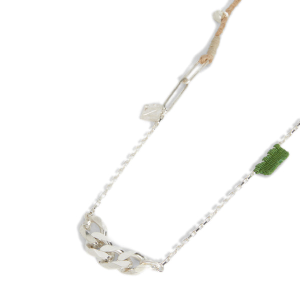 Lido Necklace  Silver 925 box chain with NF pendants   Centered curb chain   Braided twine with silver nuggets   Handmade multicolored embroidery pendants   Made in Italy