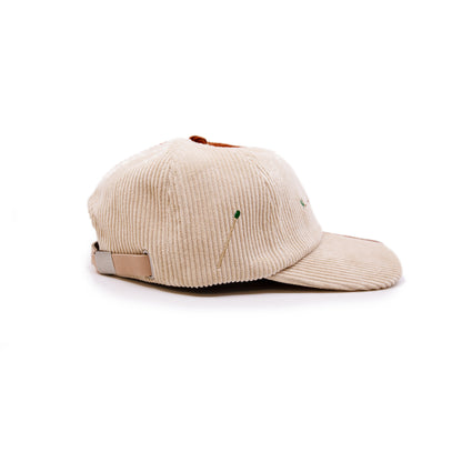 PSG CAP 100% corduroy baseball cap in Camel/Cream  Multicolor N----F embroidery  Tan suede adjuster strap  Made in USA