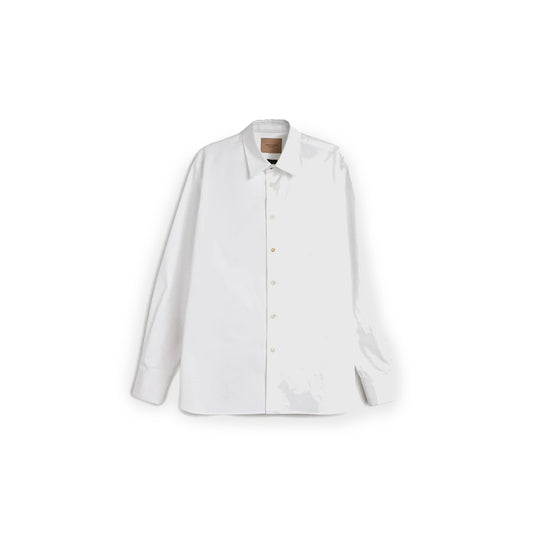 Nick Fouquet’s white cotton-poplin Tolomeo shirt has gold jewellery-style hardware on the collar and buttons for a modern reimagining of tailoring codes.  White lightweight cotton poplin shirt Gold collar and button hardware Composition: 100% cotton. Dry clean Country of origin: Italy