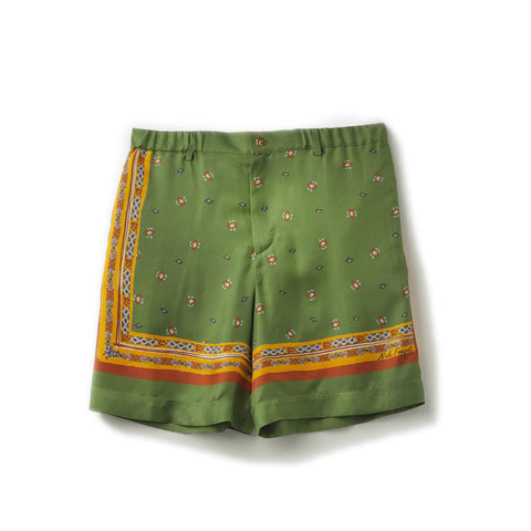 Green shorts Printed silk twill Composition: 100% silk Dry clean Made in Italy