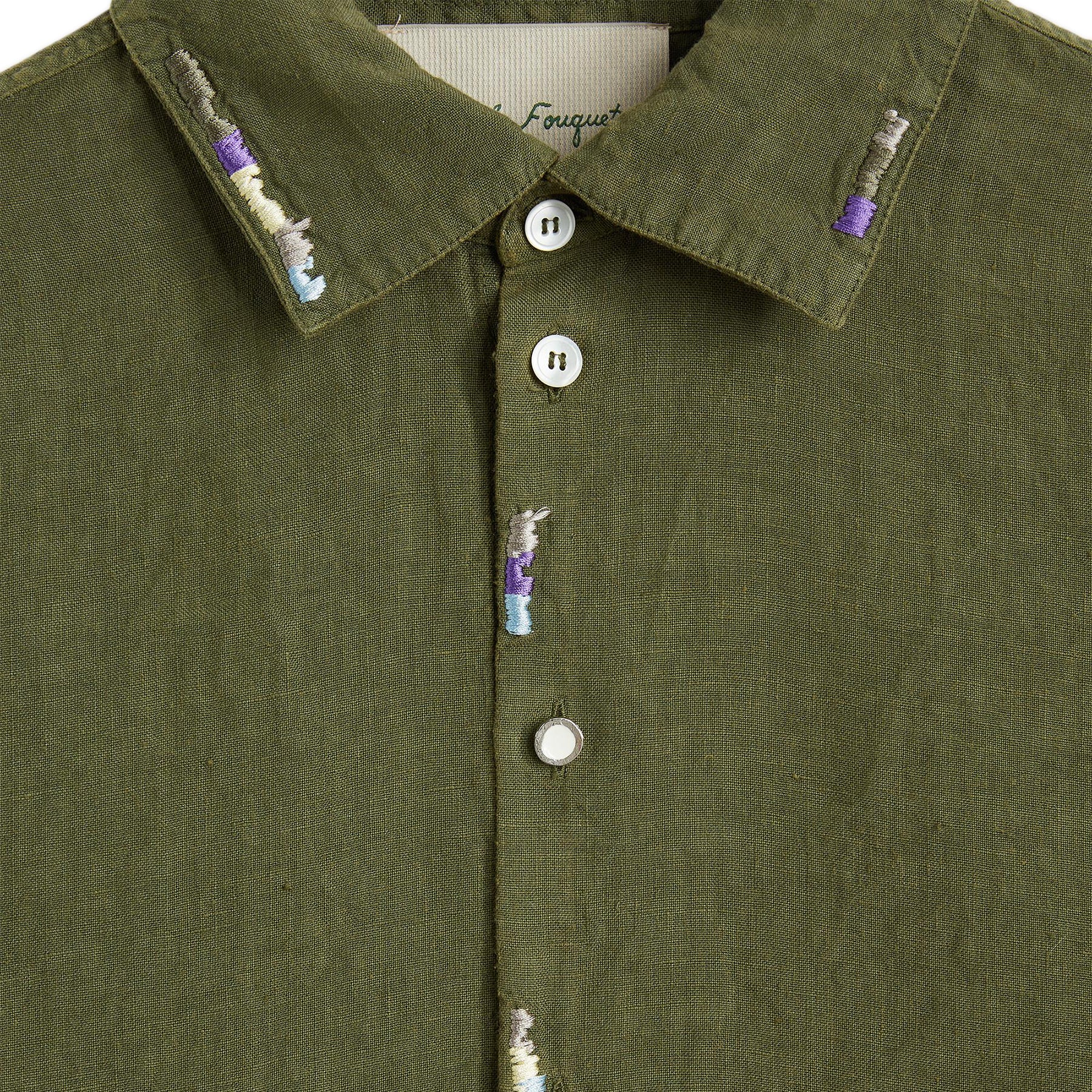 Medium Green Long Sleeves Shirt Garment dyed linen Special NF multi color embroidery Composition: 100% linen Dry clean Made in Italy
