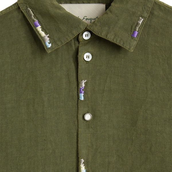 Medium Green Long Sleeves Shirt Garment dyed linen Special NF multi color embroidery Composition: 100% linen Dry clean Made in Italy