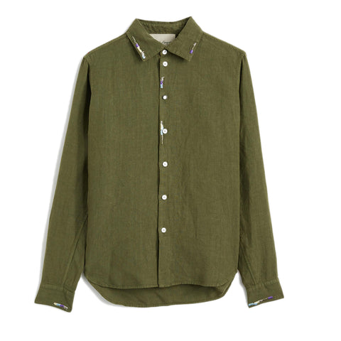 Medium Green Long Sleeves Shirt Garment dyed linen Special NF multi color embroidery Composition: 100% linen Dry clean Made in Italy