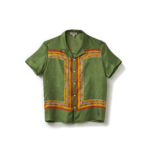 Green Printed Silk One Pocket Short Sleeves Shirt Printed silk twill Composition: 100% silk Dry clean Made in Italy