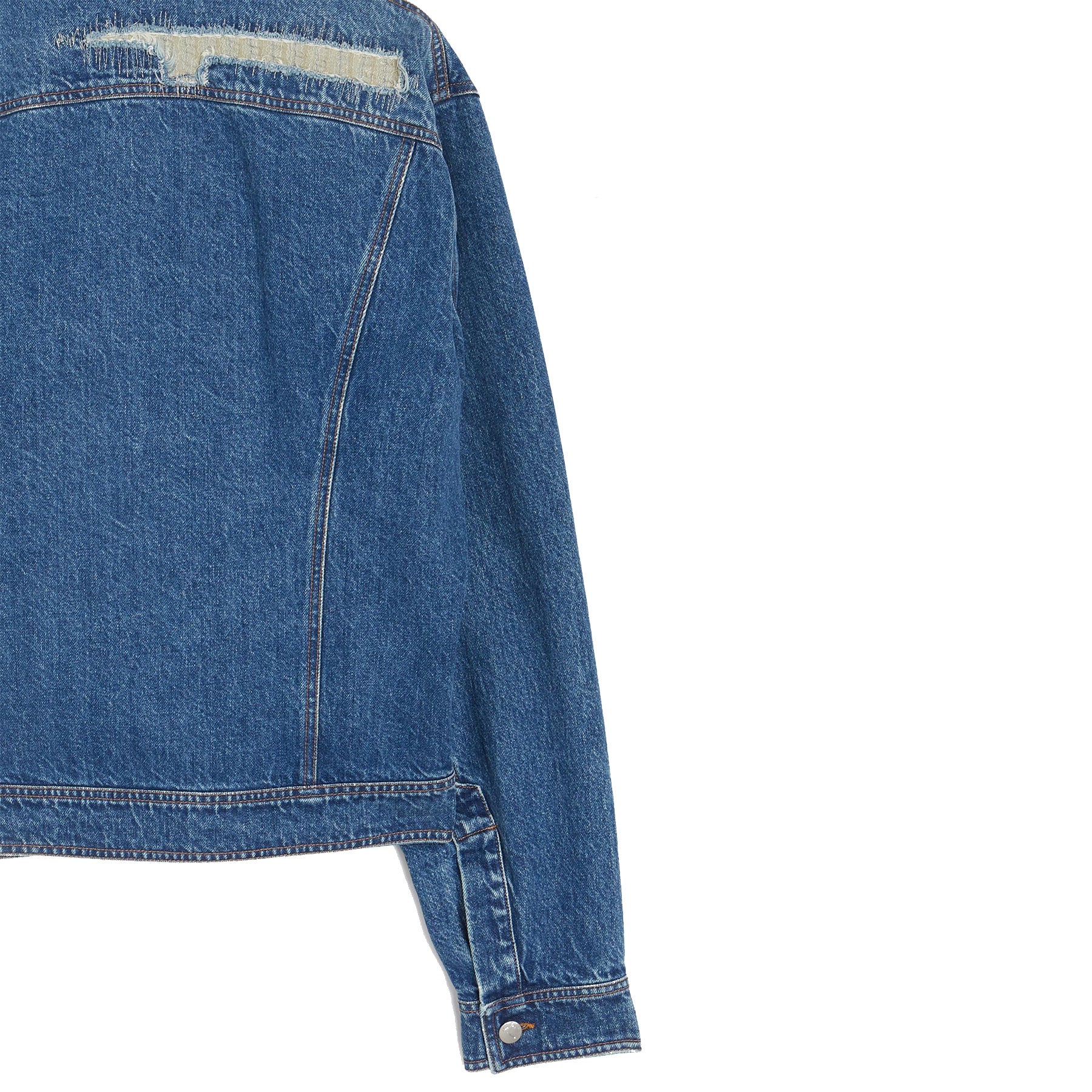Dark Blue Denim Jacket NF repaired work with embroidered washed cotton denim NF landscape black embroidery on left sleeve  Composition: 100% cotton Dry clean Made in Italy