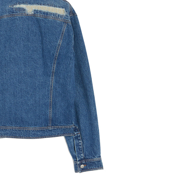 Dark Blue Denim Jacket NF repaired work with embroidered washed cotton denim NF landscape black embroidery on left sleeve  Composition: 100% cotton Dry clean Made in Italy