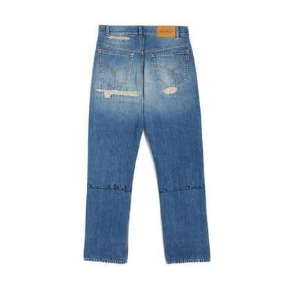 Dark Blue Denim Pants NF repaired work with embroidered washed cotton denim NF landscape black embroidery on backside Composition: 100% cotton Dry clean Made in Italy