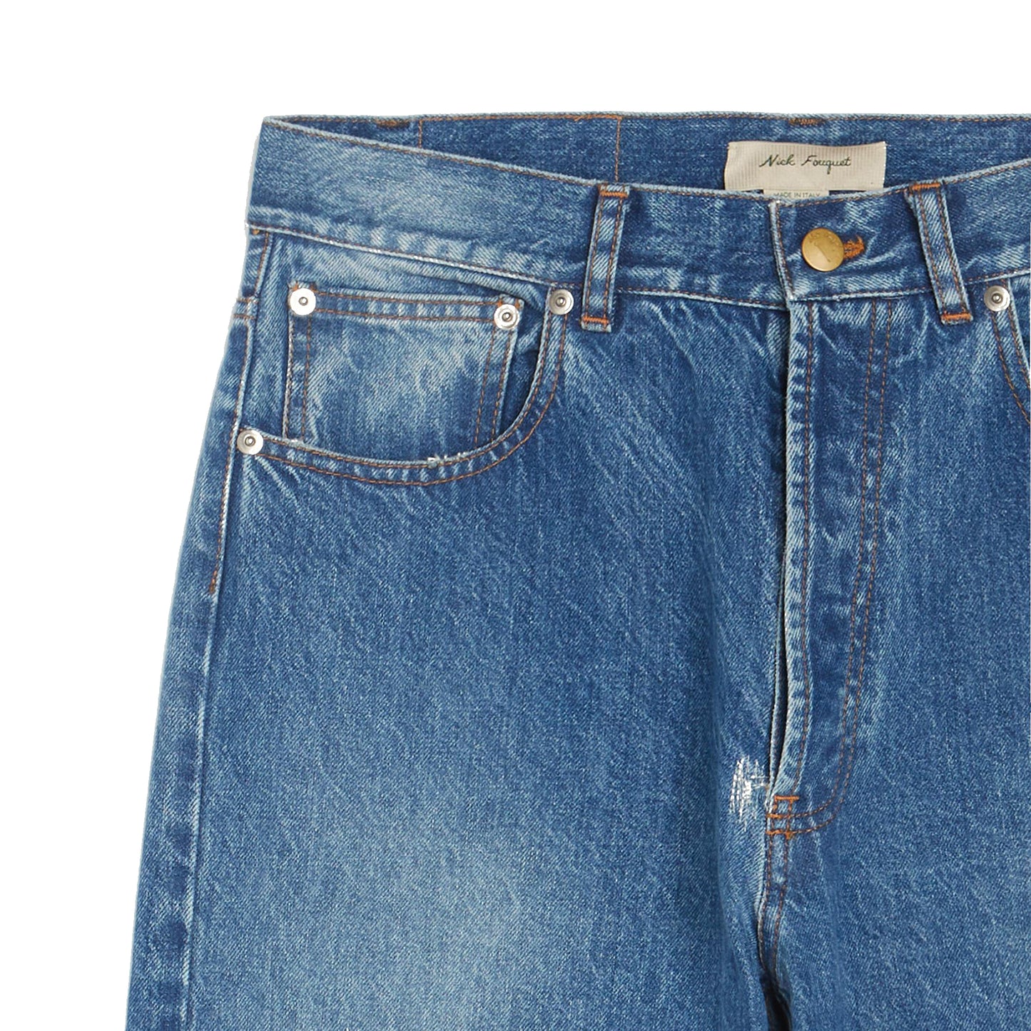 Dark Blue Denim Pants NF repaired work with embroidered washed cotton denim NF landscape black embroidery on backside Composition: 100% cotton Dry clean Made in Italy