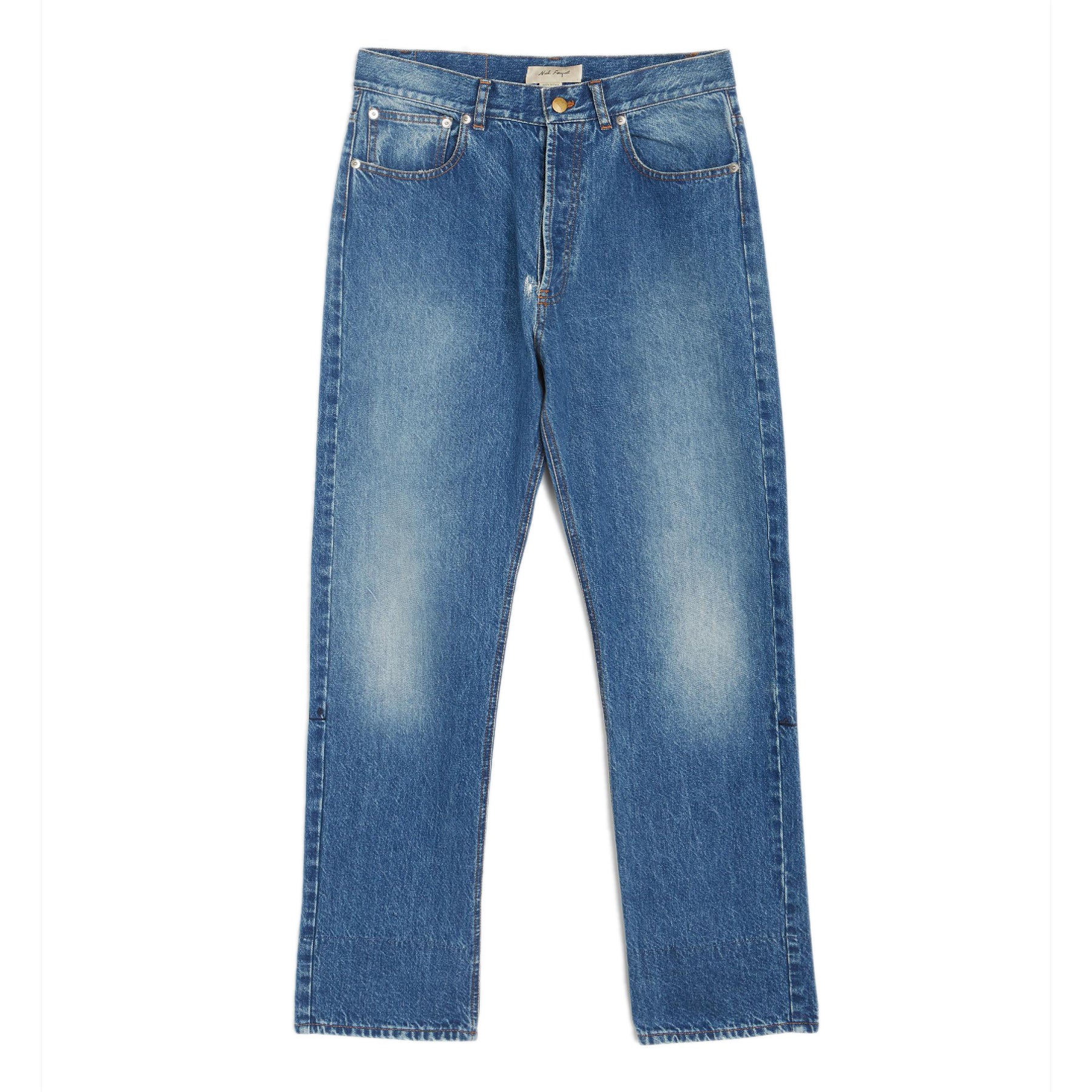 Dark Blue Denim Pants NF repaired work with embroidered washed cotton denim NF landscape black embroidery on backside Composition: 100% cotton Dry clean Made in Italyy
