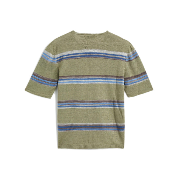 Medium Green Short Sleeves T-Shirt Sweater Bicolor striped printed pure linen Composition: 100% linen  Dry Clean Made in Italy